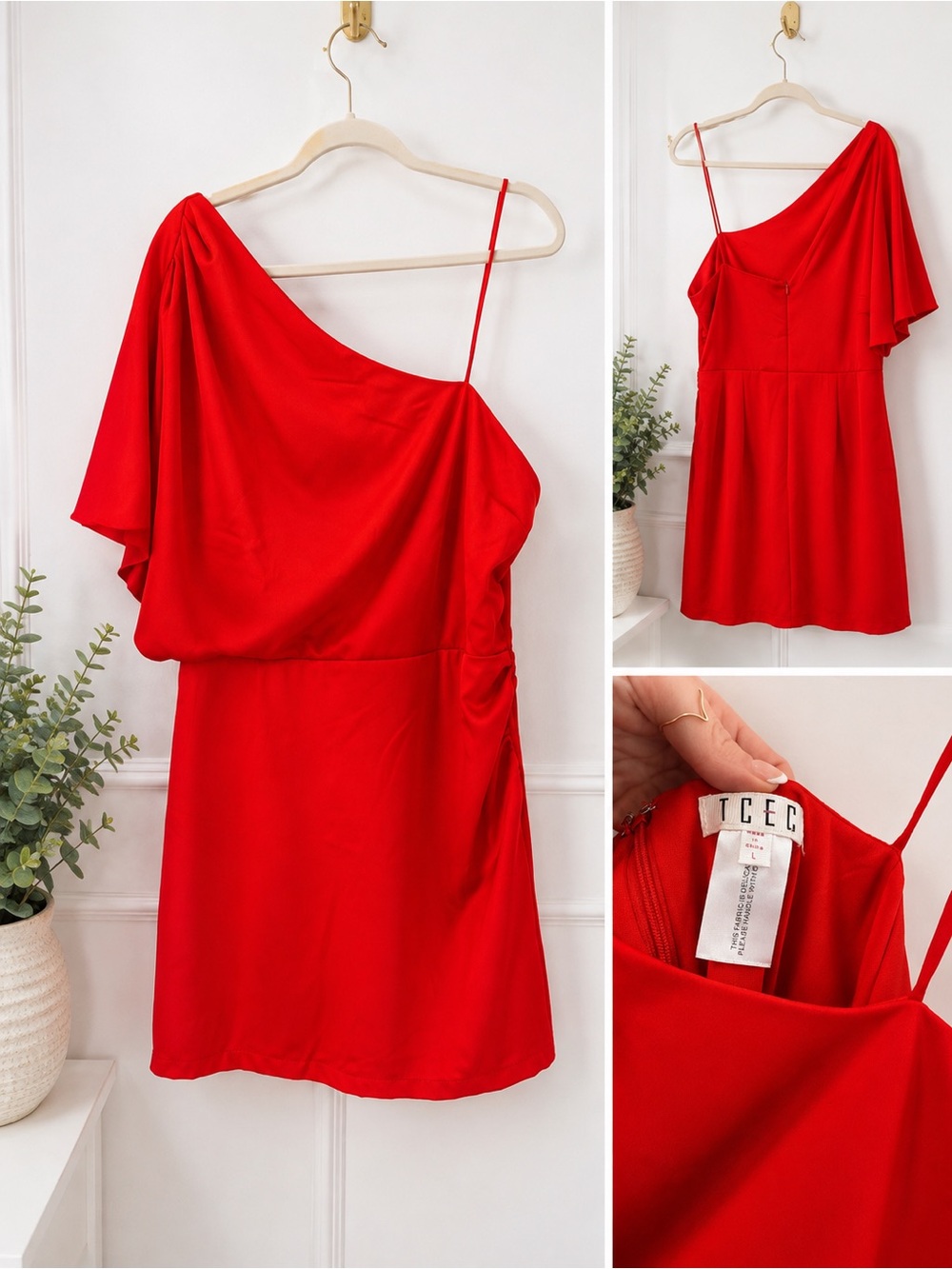 NWOT TCEC One-Shoulder Scarlet Red Mini Dress